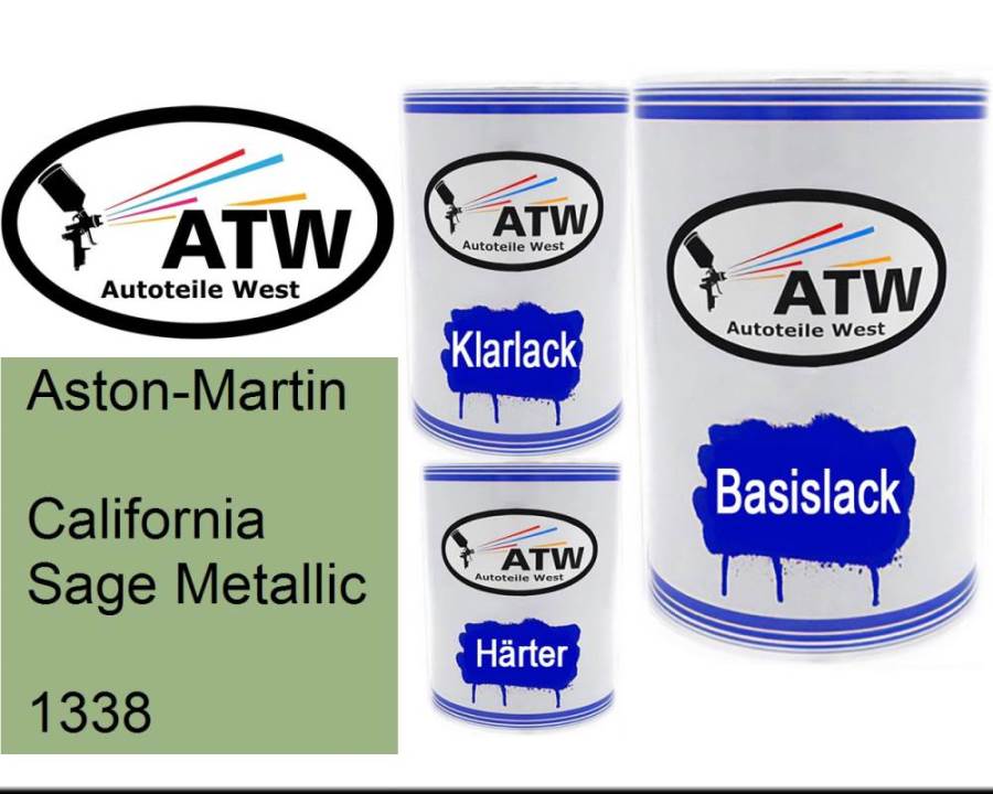 Aston-Martin, California Sage Metallic, 1338: 500ml Lackdose + 500ml Klarlack + 250ml Härter - Set, von ATW Autoteile West.